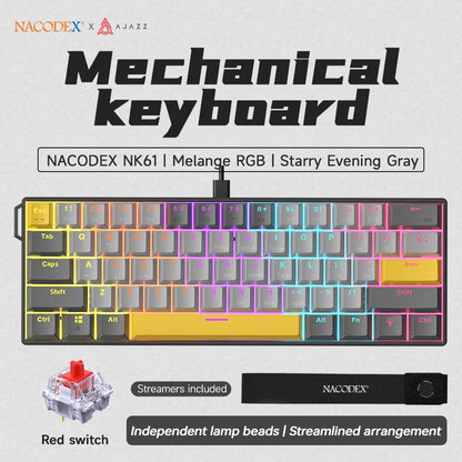 Ajazz NK61 Wired Mechanical Gaming Keyboard with full-key hot-swappable switches  RGB lighting effects 61 keys red switches