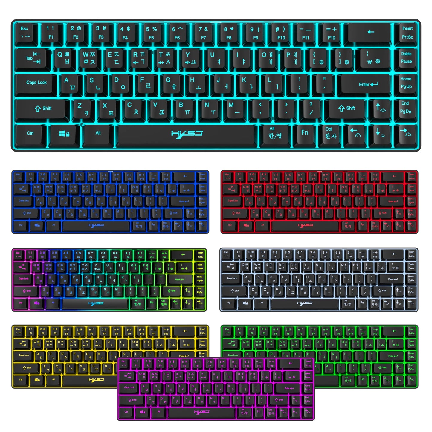 68 Keys Gaming Keyboard USB Wired Portable 20 RGB Backlight Korean Keyboard for Windows Laptops Computer
