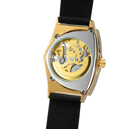 WINNER High Quality Watch for Men Triangle Steel Skeleton Mechanical Automatic Movement Clockwork Waterproof Rubber strap Wrist