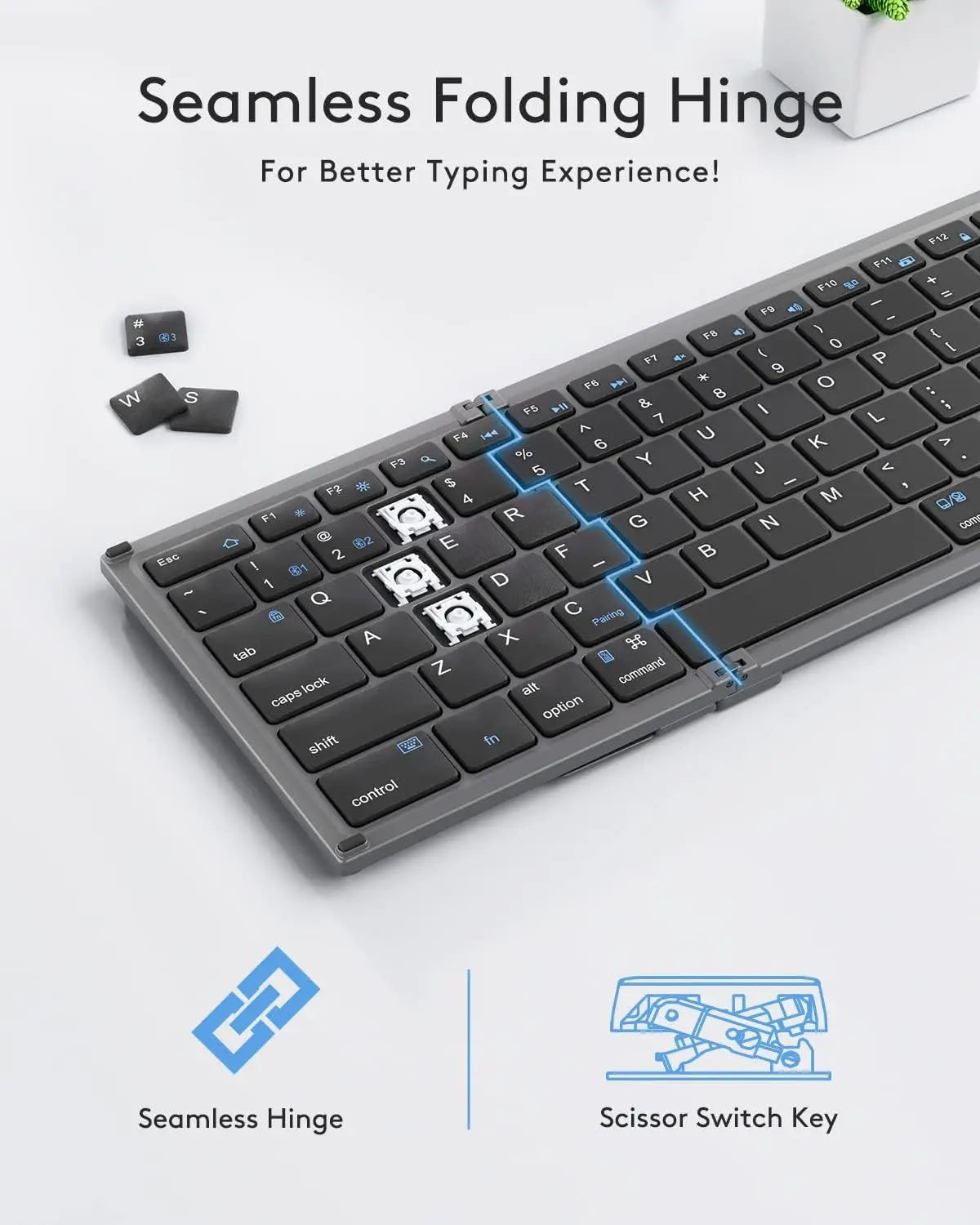 Foldable Bluetooth Keyboard with Numeric Keypad Full Size Wireless Folding Keyboard Rechargeable Portable Travel Keyboard