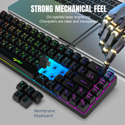 68 Keys Gaming Keyboard USB Wired Portable 20 RGB Backlight Korean Keyboard for Windows Laptops Computer