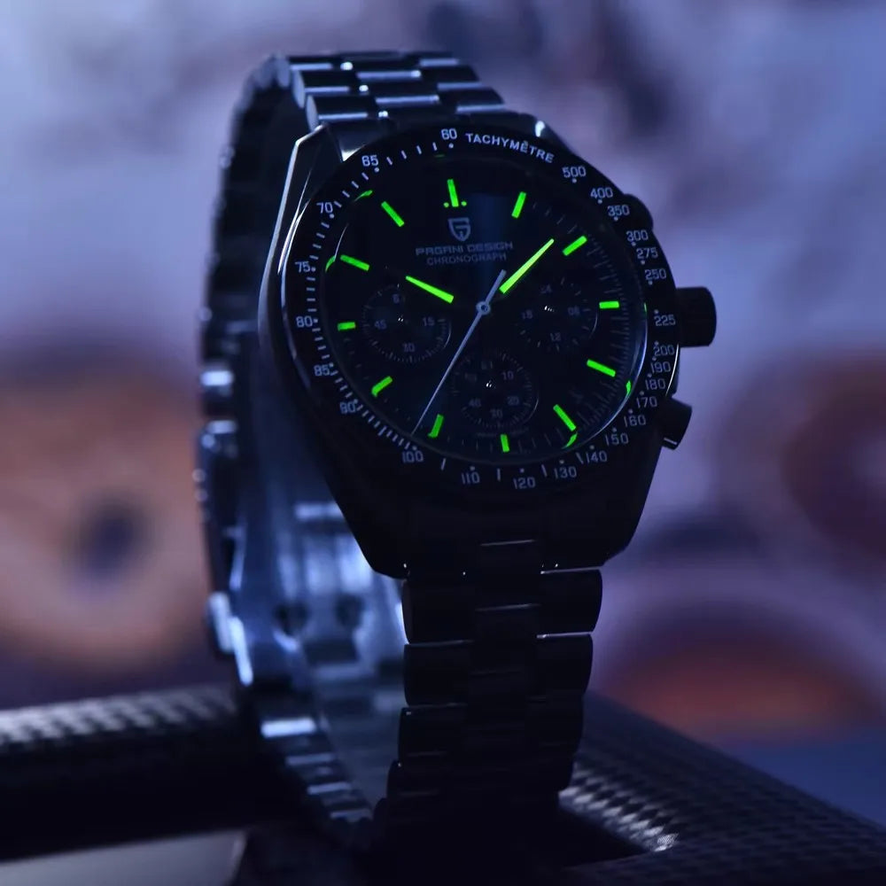 Reloj PAGANI DESIGN Moon: cronógrafo de cuarzo de lujo para hombre, estilo deportivo, cristal de zafiro con tratamiento antirreflectante, esfera luminiscente
