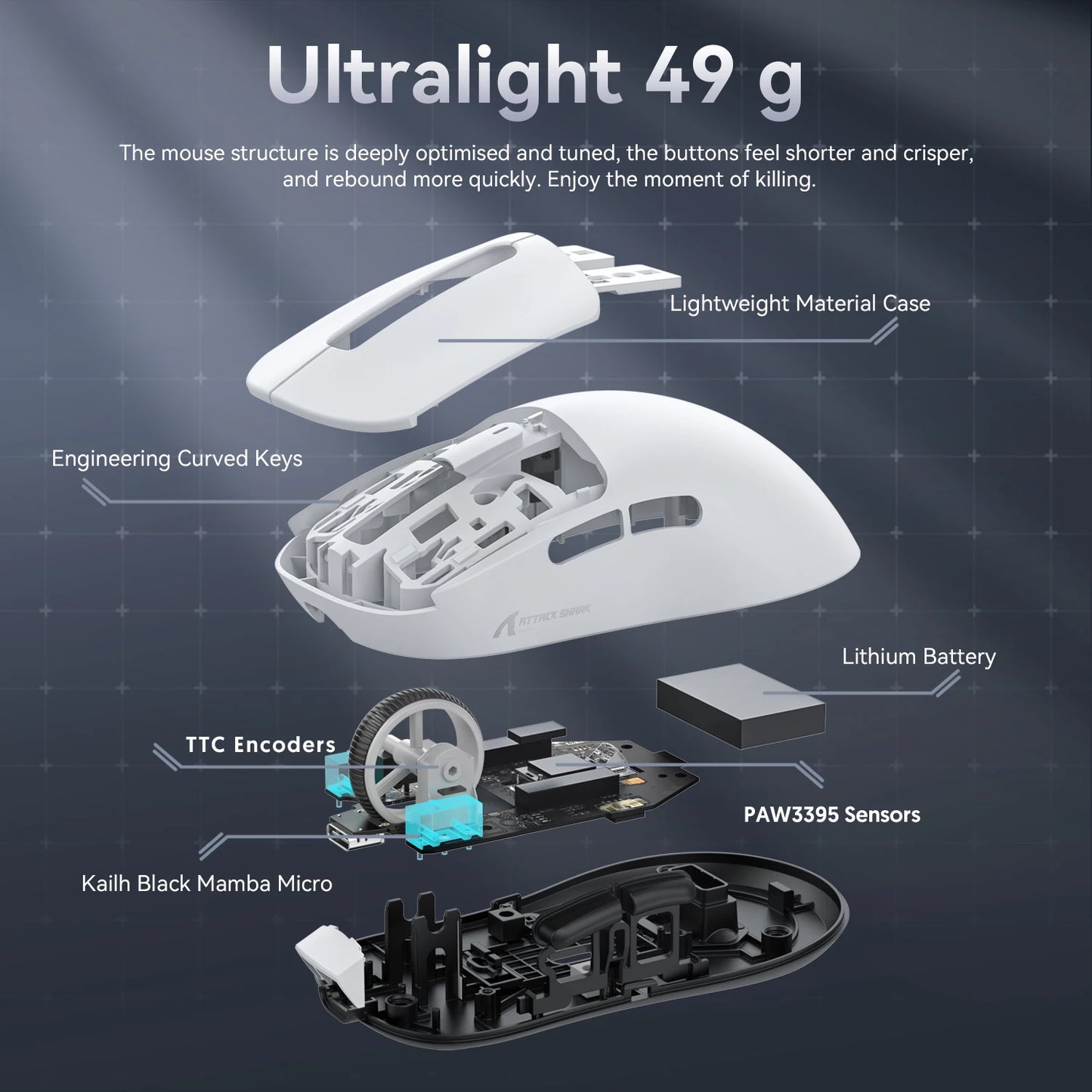 Attack Shark X3/X3PRO 4K/8K Tri-mode Gaming Mouse, PixArt PAW3395 Sensor, 26K DPI, 49g Ultralight,BT/2.4G Wireless/Wired,for PC