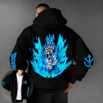 Felpa con cappuccio Dragon Ball Anime Y2K versatile con zip 2025 da uomo autunno/inverno, nuovo top casual americano ampio genitore-bambino con stampa Gogeta