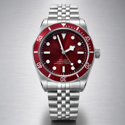 LARIMOKER NH35 39mm Automatic Men's Watch Domed Sapphire Glass 100m Diving Vintage Wine Red Insert Dial Super Luminous Watch