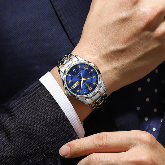 Reloj de hombre POEDAGAR Business Luxury, resistente al agua, de acero inoxidable, luminiscente, con fecha y día de la semana, estilo deportivo, de cuarzo.