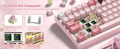 Womier VK75 Wired Mechanical Keyboard Retro Pink Custom Hot-swappable Keyboard for PC Computer Laptop