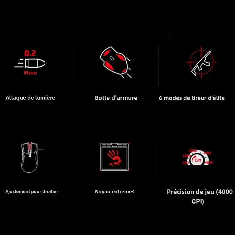 A4TECH Bloody A91 Gaming Mouse,4000 DPI,Drag Click,1000HZ,6666FPS,8 Buttons,Metal X' Glide Armor Boot,Over 20 million clicks
