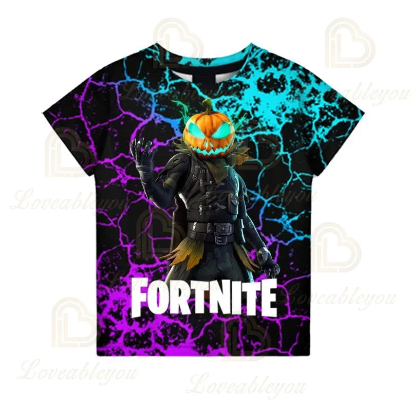 Fortnite T-Shirt für Jungen – Kinderoberteil für den Sommer, Kinderkleidung mit lustiger 3D-Battle-Royale-Game-Grafik, T-Shirt für Kleinkinder und Mädchen