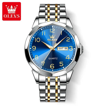 Reloj para hombre OLEVS 9970 – Modelo elegante con esfera digital, indicador de fecha y día, resistente al agua, luminiscente, de cuarzo – Reloj de lujo original