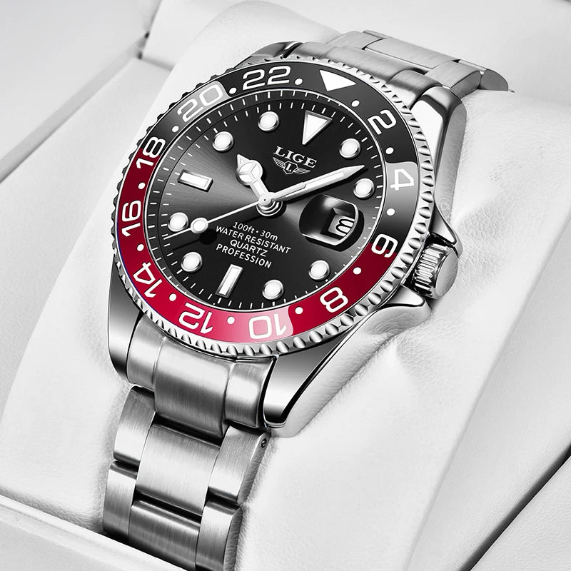 Reloj para hombre LIGE: cronógrafo de cuarzo, resistente al agua, estilo informal y profesional, accesorio de moda de lujo de una gran marca.