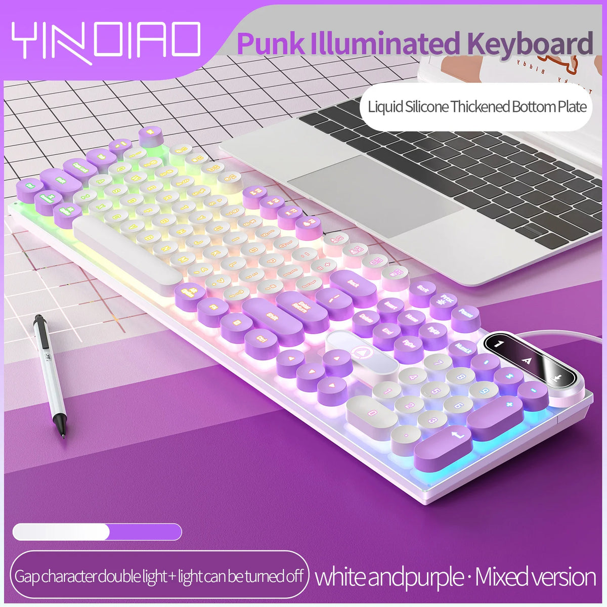 Typewriter Round 104 Keys Gaming Keyboard Wired Keyboard Color Matching Backlit Computer E-sports Peripherals for Desktop Laptop