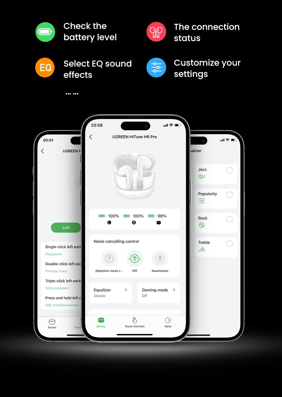 UGREEN ANC Semi-open TWS Adaptive Active Noise Cancelling Earbuds LDAC Hi-Res Audio Wireless Bluetooth Earphones Headphones