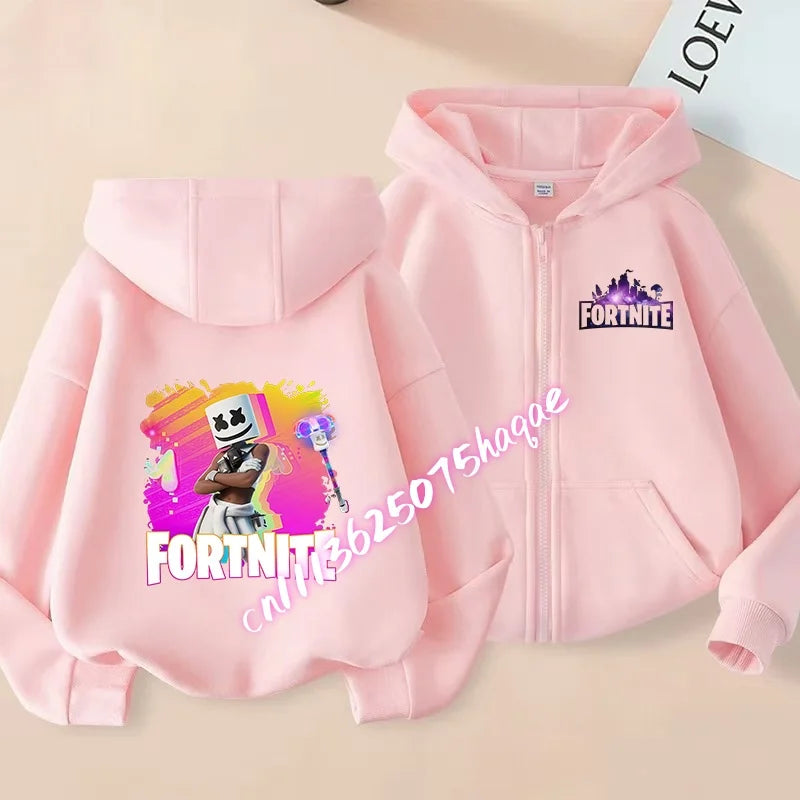 Giacca outdoor per bambini Cartoon FORTNITED per bambina e bambino, felpa cappotto, giacca a vento leggera di alta qualità, giacca autunnale con zip, abbigliamento top