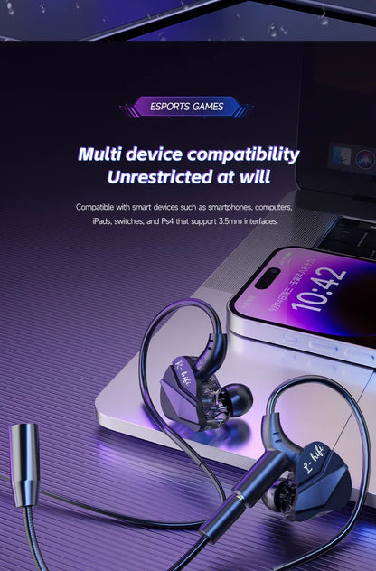 Gaming Earbud Gamer Headphone With Dual Microphones Typec&3.5mm In-ear Earphones HiFi Stereo Headsets Sport with Mic for Samsung