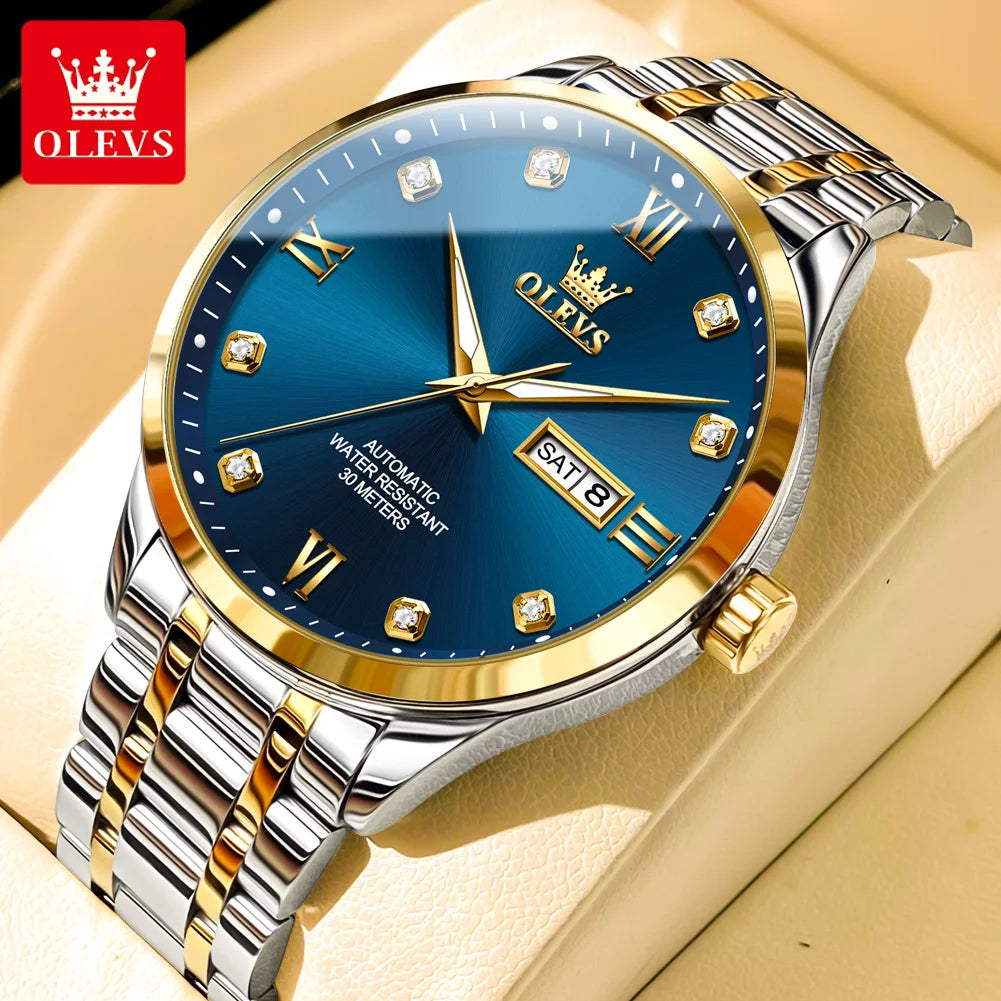 Reloj automático para hombre OLEVS 9946: reloj de pulsera mecánico de lujo, equipado con un calendario con indicador de fecha, ideal para hombres de negocios.