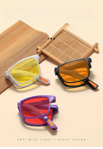 Óculos de sol retro quadrados para mulher com visão noturna, anti-luz azul, UV400; óculos para homem para jogos de computador, anti-radiação, com lentes vermelhas e laranja para dormir