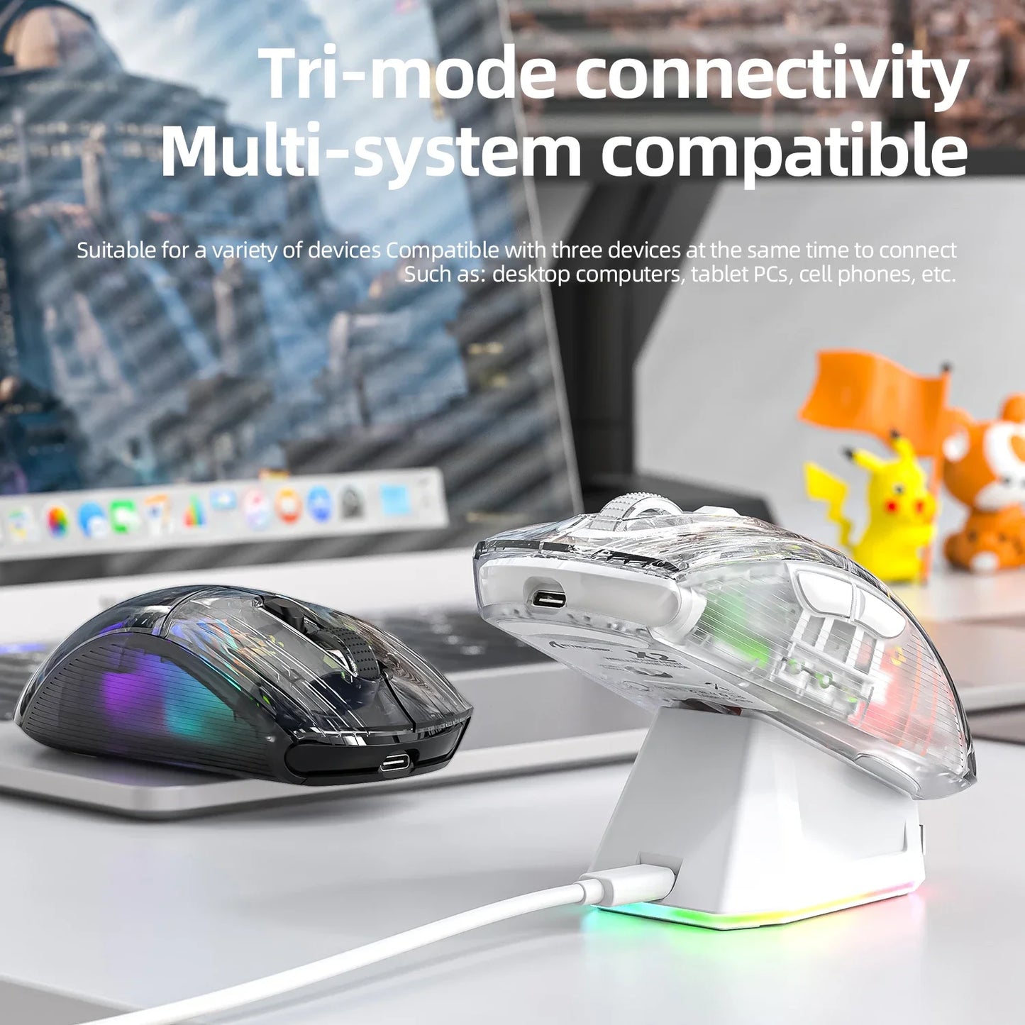 Attack Shark X2PRO Bluetooth Mouse, Tri-Mode , RGB Lights, Magnetic Charging ,Transparent, Battery Indicator, Computer Phone