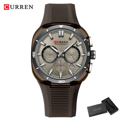 Reloj para hombre CURREN: nuevo modelo de lujo con mecanismo de cuarzo, correa de silicona, estilo deportivo, multifunción, resistente al agua, luminiscente, con indicador de fecha y cronómetro.