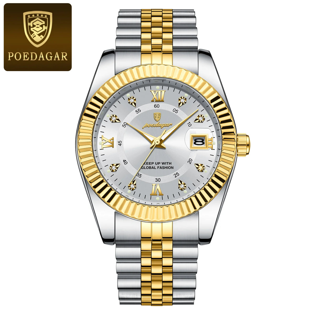 Montre pour homme POEDAGAR – Modèle de luxe, étanche, en acier inoxydable, avec affichage luminescent, style militaire, fonction date, mouvement à quartz, idéale pour le travail ou les occasions professionnelles.
