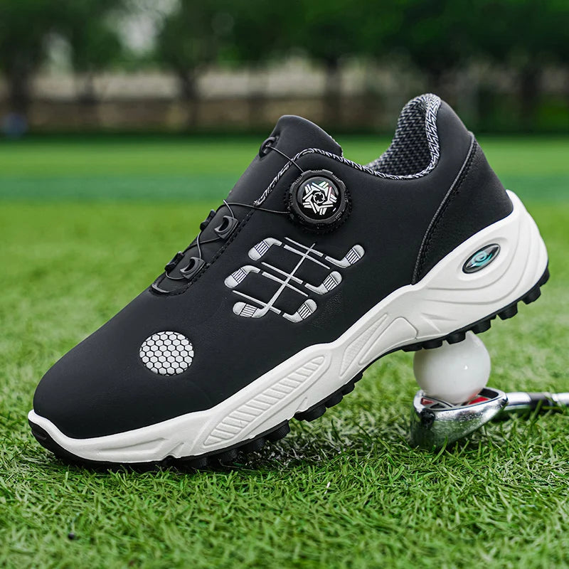 Professional Golf Shoes with Rotary Lock Buckle, Breathable, Shock-Absorbing, Non-Slip, Comfortable Support for Golf Course Swing Movements, Men's Casual Sports Shoes