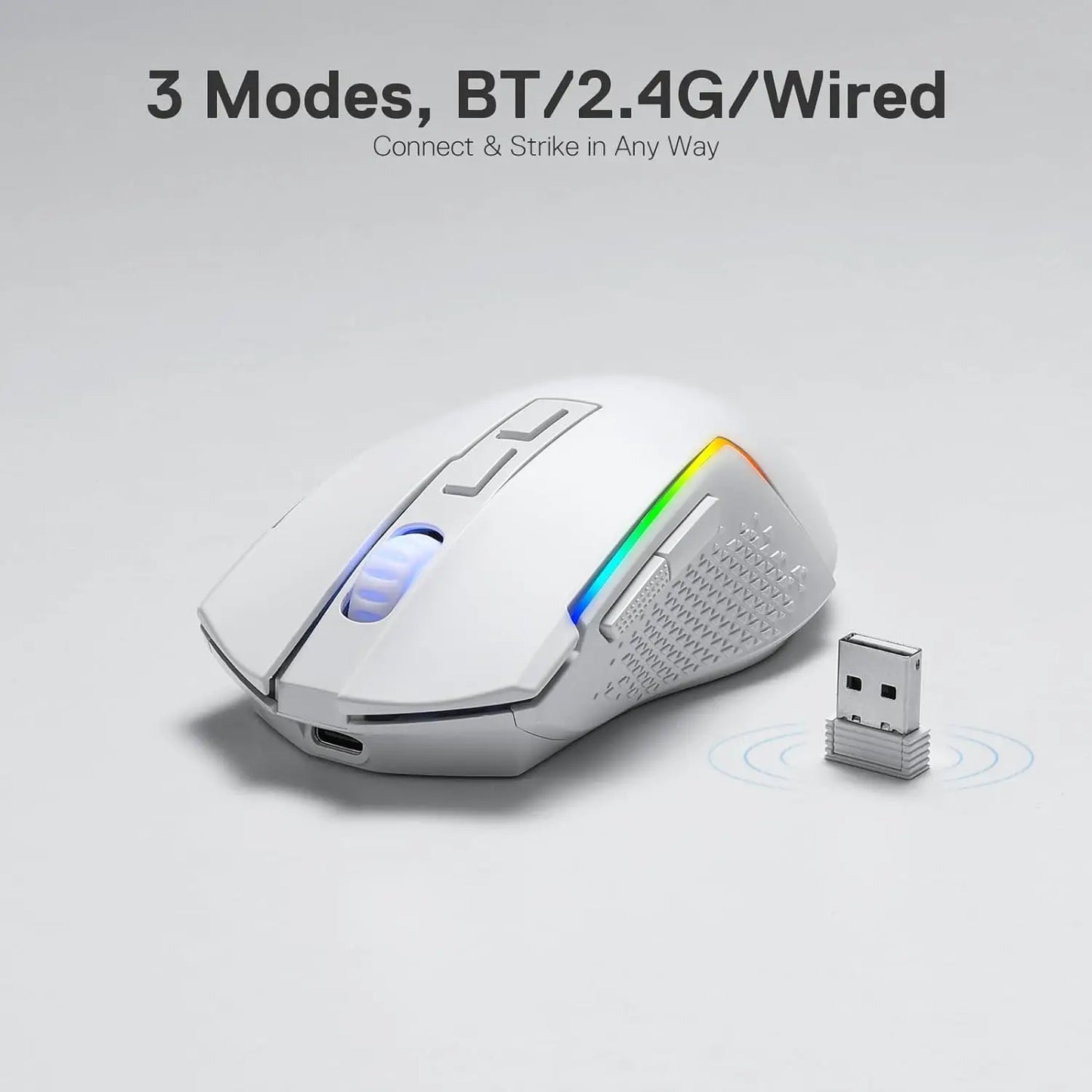 Redragon M693 langaton/langallinen BT & 2.4G Bluetooth -pelihiiri, 8000 DPI, 3 yhteystilaa, RGB-taustavalo PC:lle/Macille/kannettavalle