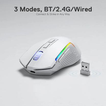 Redragon M693 langaton/langallinen BT & 2.4G Bluetooth -pelihiiri, 8000 DPI, 3 yhteystilaa, RGB-taustavalo PC:lle/Macille/kannettavalle
