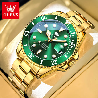 Reloj mecánico automático de lujo para hombre OLEVS 6650 – Resistente al agua, luminiscente, correa de acero – Reloj de pulsera para hombre, estilo profesional, marca de prestigio