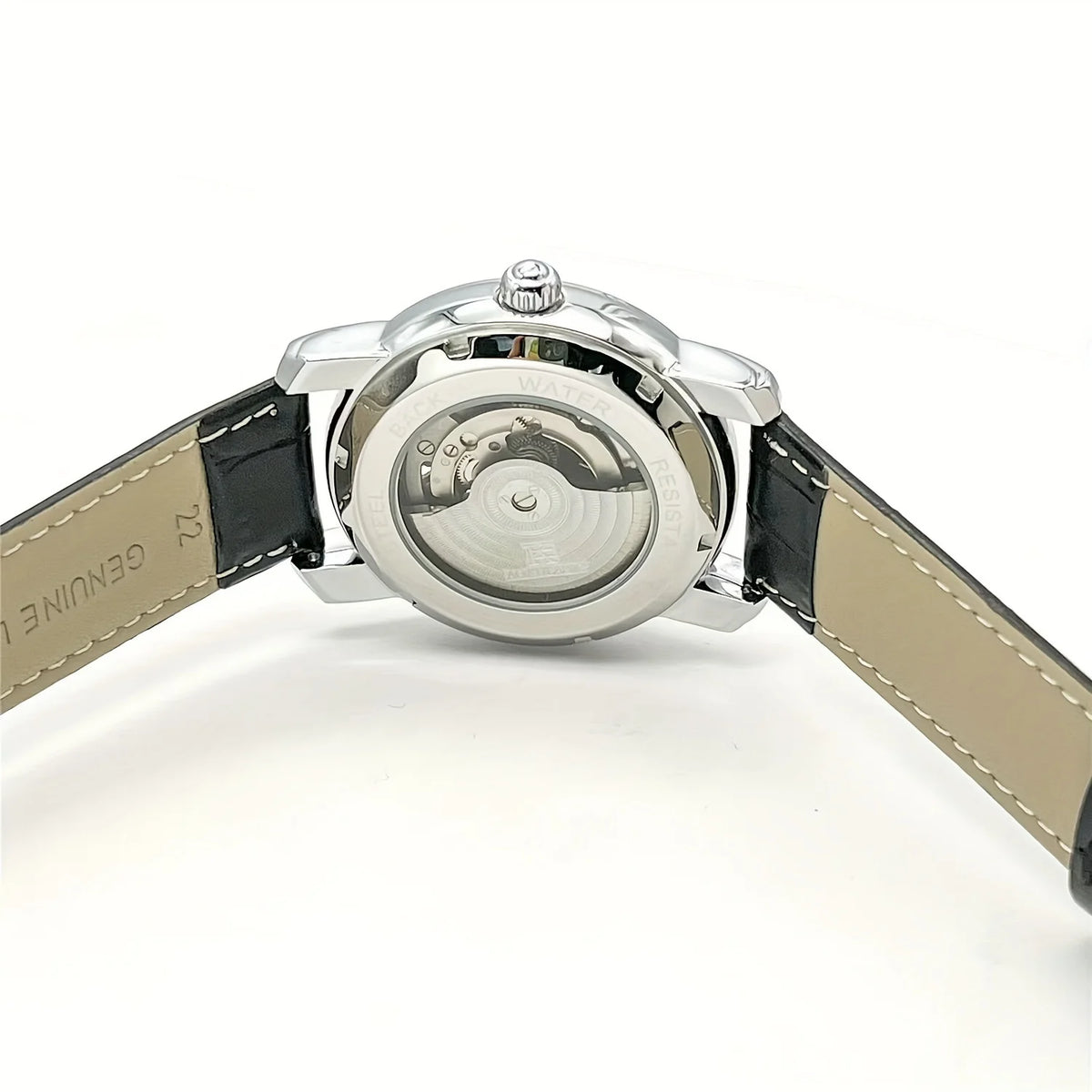 Reloj mecánico automático para hombre: elegante diseño calado, estilo «business casual» de moda, caja de aleación y correa de piel, sin pila
