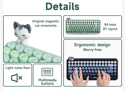 Ajazz 308I Wireless Keyboard 18/84 Keys Round Keycap Bluetooth Keyboard Portable 2.4GHz Numeric Keypad for Tablet Laptop Android