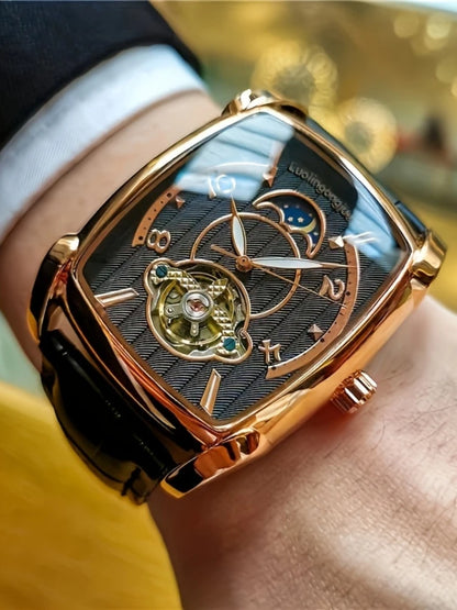 [Luxusní mechanické hodinky s tourbillonem] Lehké luxusní mechanické hodinky s tourbillonem pro muže – špičkový plně automatický model v módním „skeletovém“ stylu, ideální k profesionálnímu oblečení o