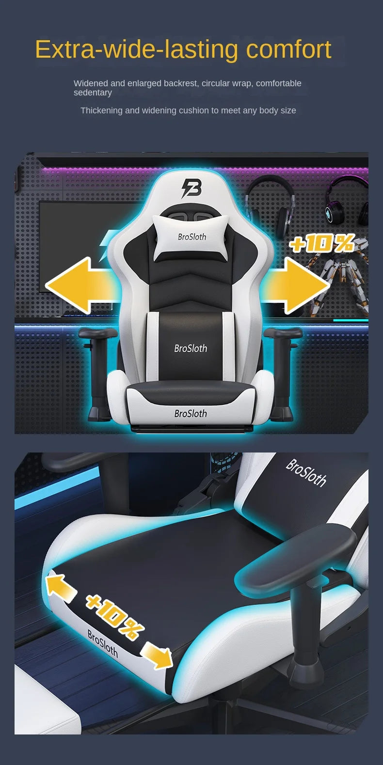 S8 Gaming Chair with 3D Armrests, Adjustable Backrest, Computer Office Chair, Nylon Feet, Gaming Streamer Chair
