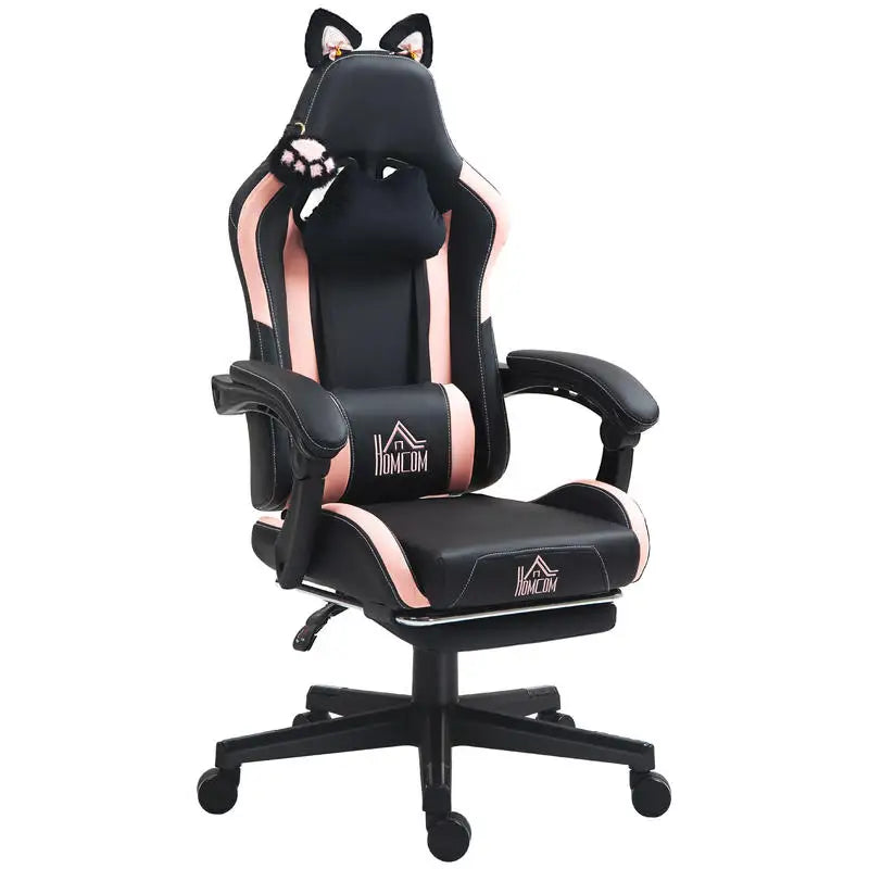 Cat Ear Gaming Chair 135° Reclining Height Adjustable Swivel Chair with Footrest PU Leather Lumbar Support Gaming Chair