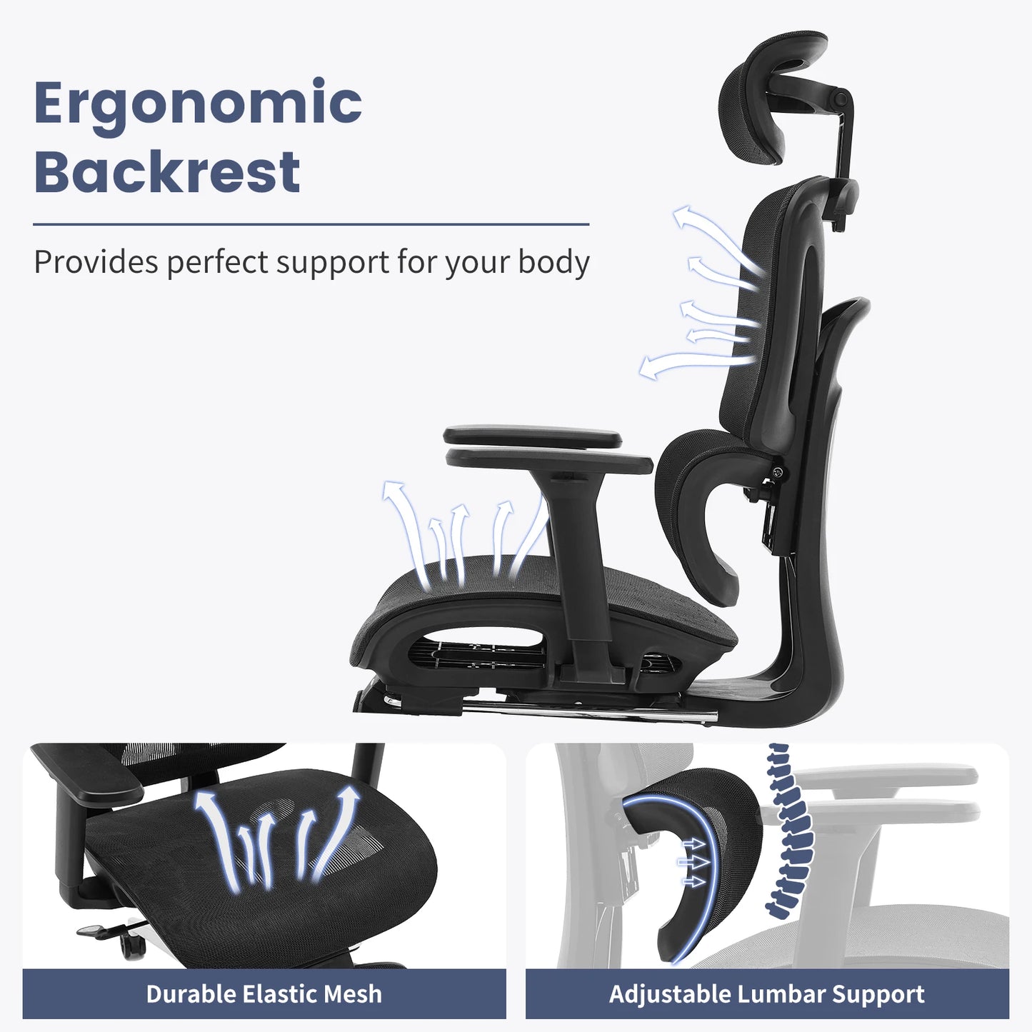 Ergonomic Office Chair, High Back Mesh Desk Chair w/Footrest, Dynamic Lumbar Support, Adjustable Headrest 90-125° Tilt Backrest