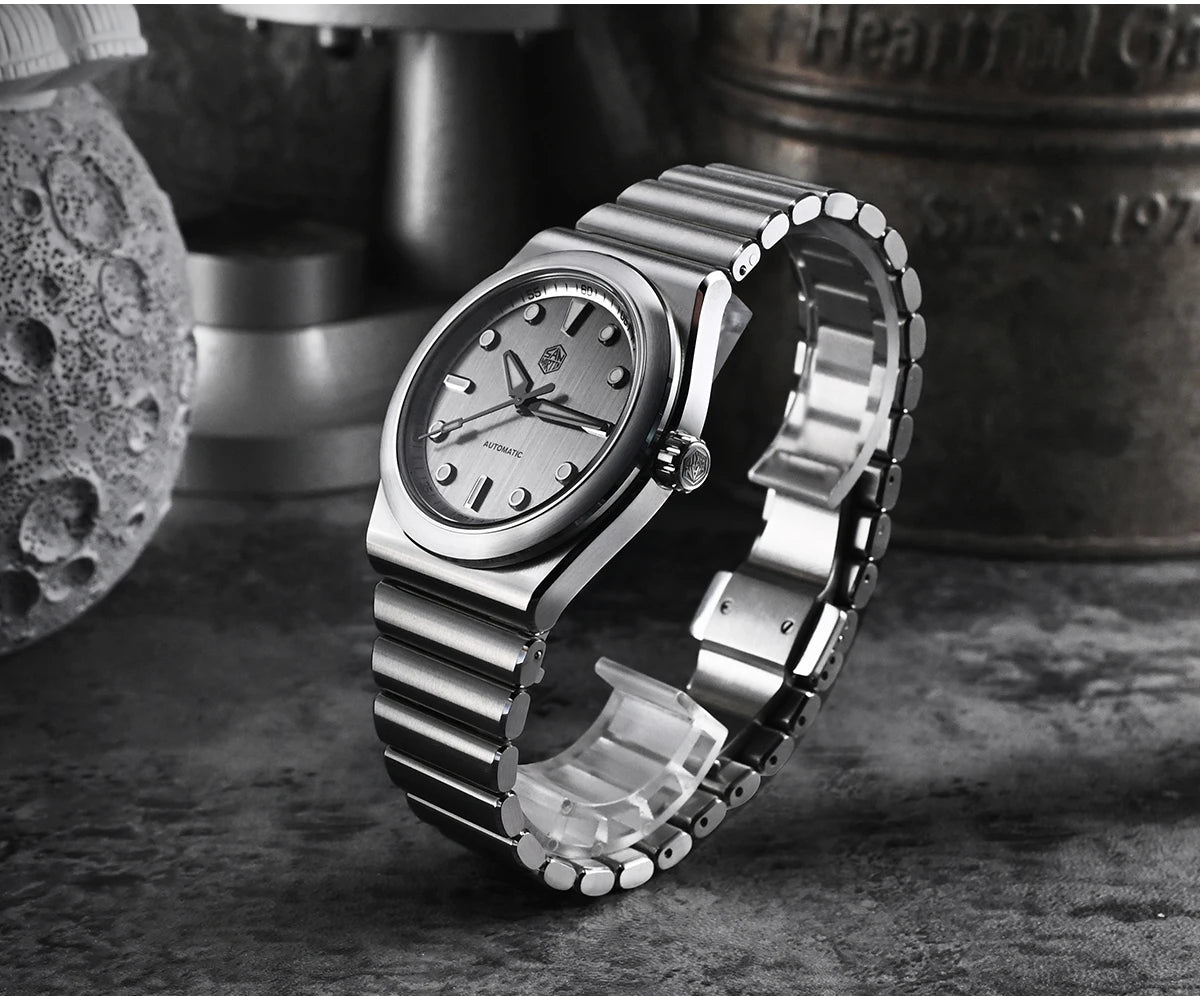 San Martin 40mm Men Sports Watch SS Brushed Dial Integrated Bracelet Miyota 90S5 Original Design Automatic Mechanical SN0149