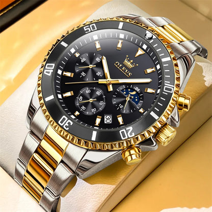 Montre OLEVS pour homme, marque de luxe, montre militaire à quartz dorée, étanche, date lumineuse, boîtier en acier inoxydable.