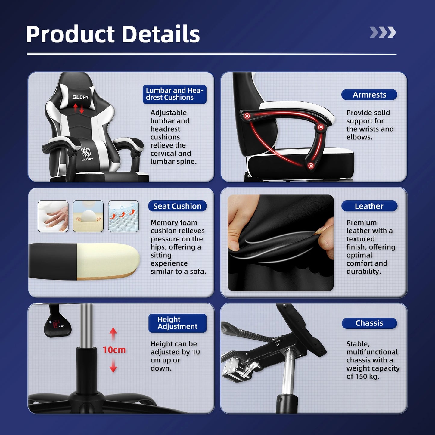 AUTHMIC Gaming Chair Ergonomic Reclining Office Chair with Adjustable Lumbar Support & Headrest  High-Back PC Gamer Adults Teen