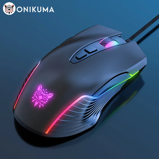 ONIKUMA Wired Gaming Mouse 6 Levels Adjustable 6400 DPI 7 Programmable Buttons 7 RGB Lighting Modes Ergonomic Mice for PC Gamer