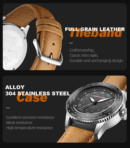 NORTH EDGE 2024 MACH Solar Power Quartz watch Men Waterproof 50M Men's Pilot Sports Wristwatches Luminous Enviormentally Clock