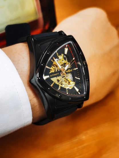 Reloj automático para hombre WINNER, diseño esqueleto triangular, agujas luminiscentes, correa de caucho, estilo militar, reloj mecánico de lujo