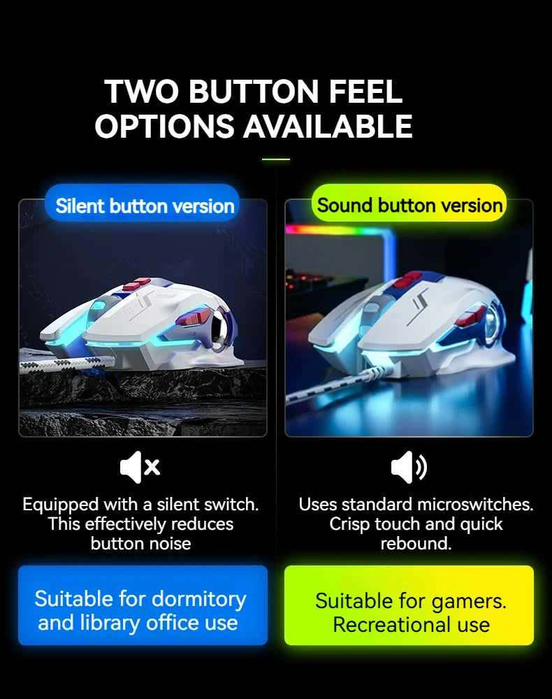 Inphic W9P Wired Mouse Mecha Style 12800DPI Adjustment RGB Lighting Effect Macro Programming E-sports Office Usb Mouse