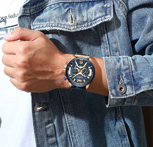 Montre pour homme CURREN 8329 – Style sport décontracté, design militaire, bracelet en cuir, chronographe tendance, montre de luxe de grande marque
