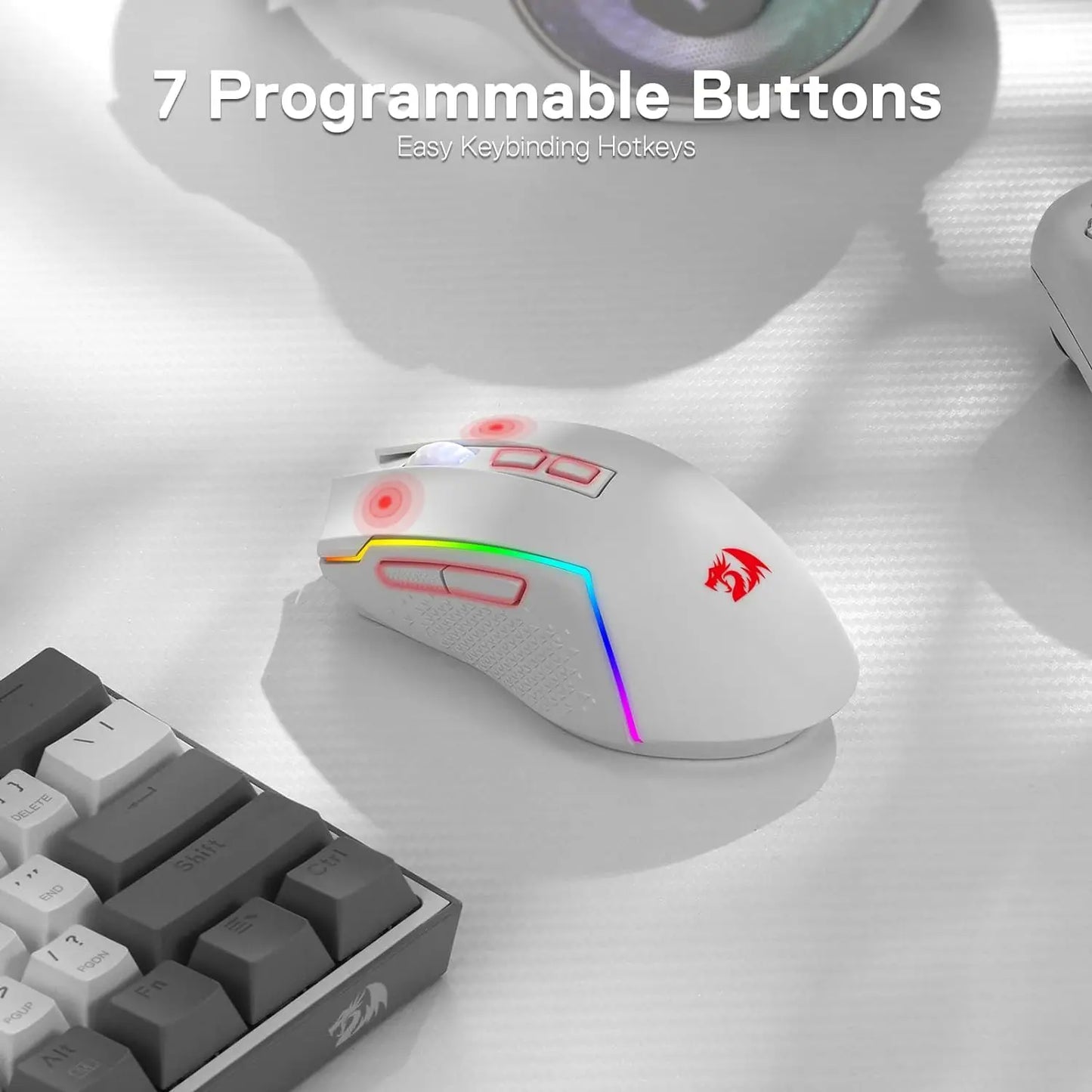 Redragon M693 langaton/langallinen BT & 2.4G Bluetooth -pelihiiri, 8000 DPI, 3 yhteystilaa, RGB-taustavalo PC:lle/Macille/kannettavalle