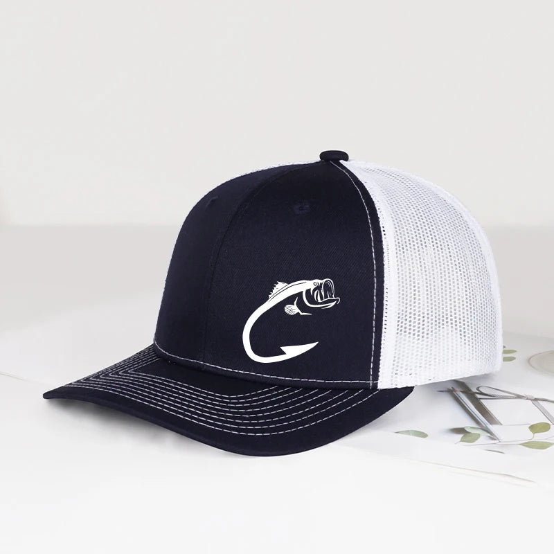 Trucker-Cap mit Bass-Fischhaken-Print, verstellbar, Unisex, Mesh, für Angelfans, Sonnenhut