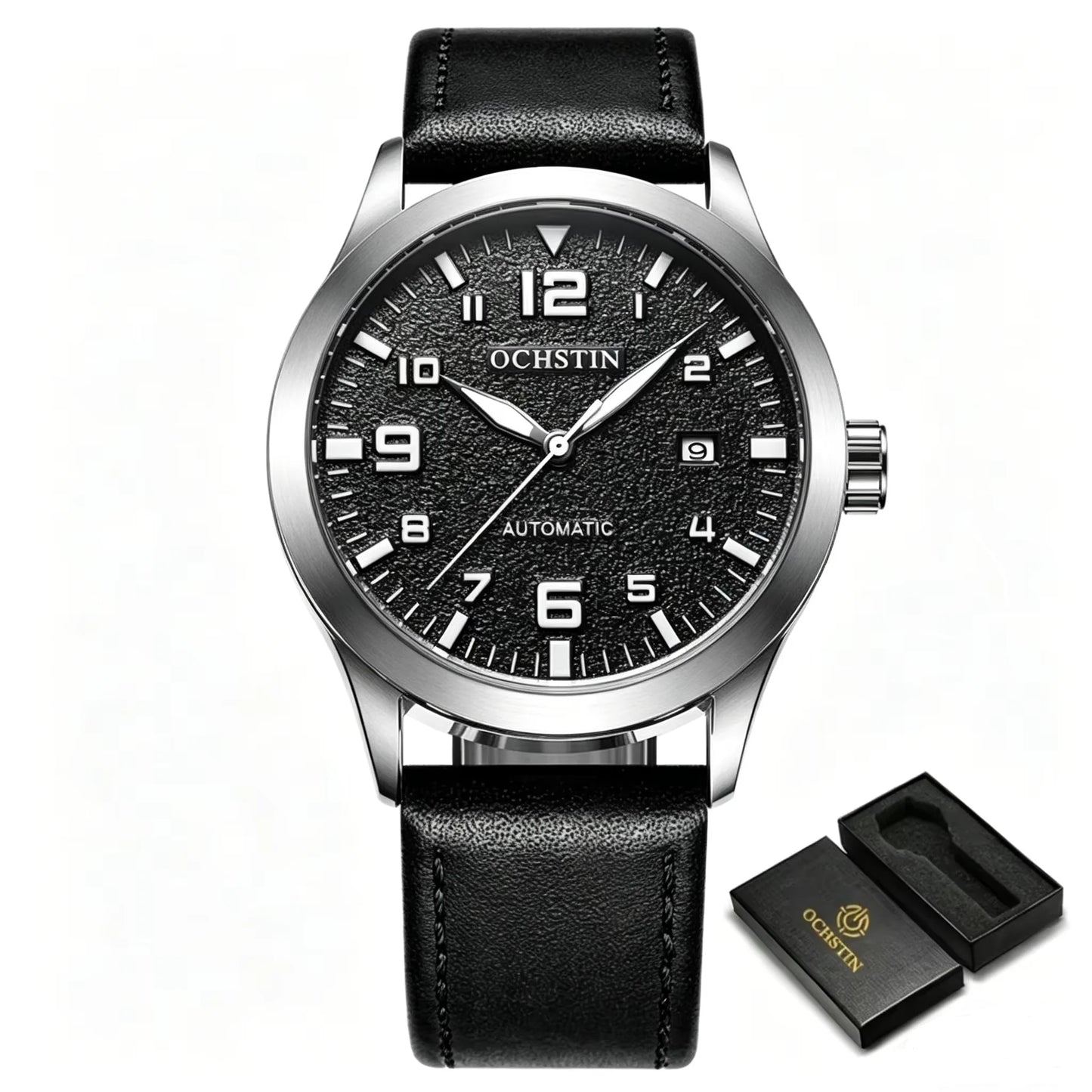 OCHSTIN Man Mechanical Pilot Wrist Watches Luxury Self Wind Leather Mechanic Male Clock Auto Date Relogio Masculino Gift for Men