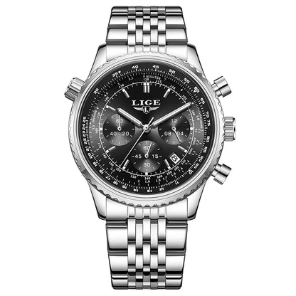 Reloj de lujo para hombre LIGE – Cronógrafo con fecha, de acero inoxidable, hermético, luminiscente, estilo deportivo y militar, reloj de cuarzo para hombre