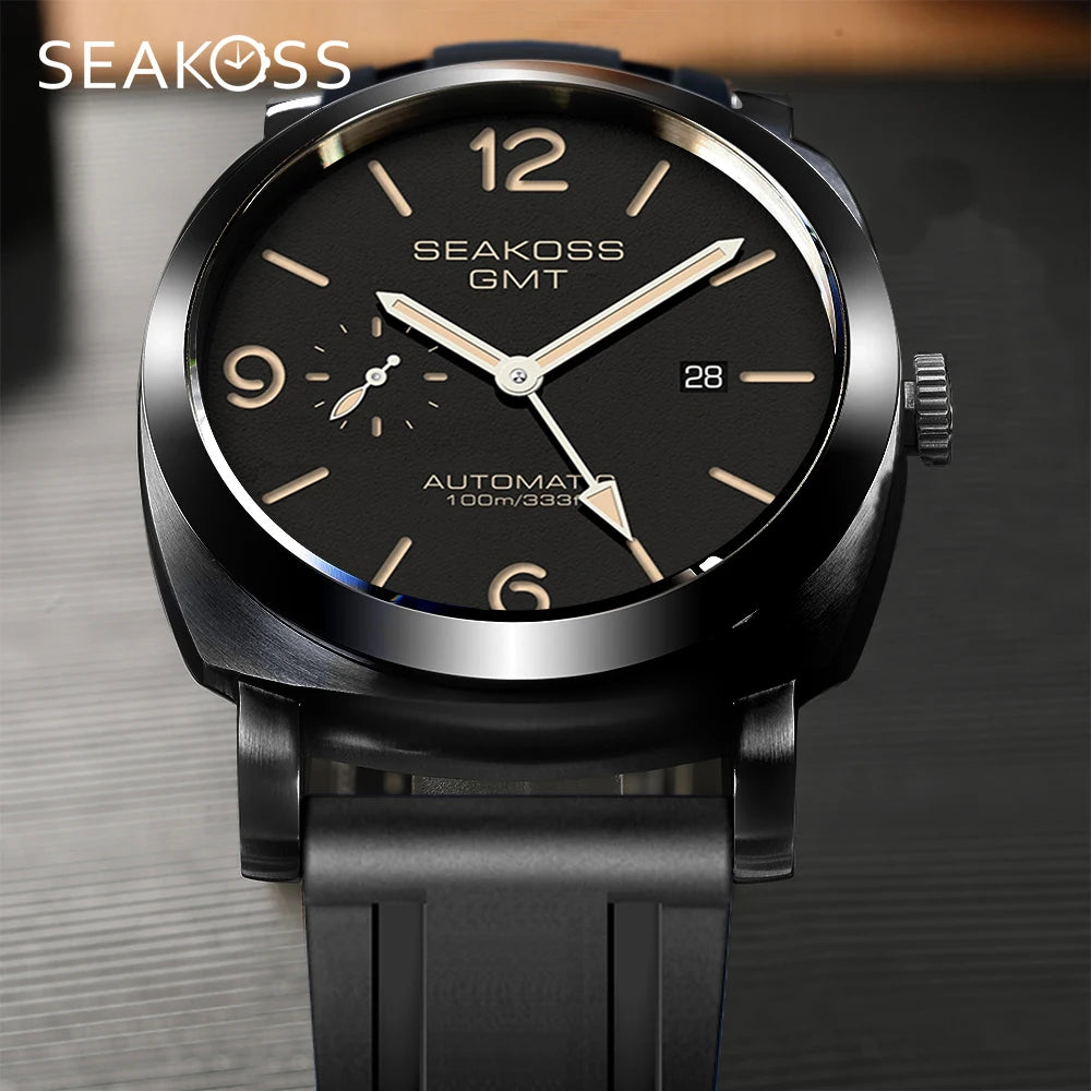 SEAKOSS 100m Diving Men GMT Automatic Mechanical Watches 1963 Clock 2557 Seagull Movement Super Luminous Sapphire Wristwatches