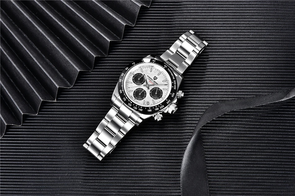PAGANI DESIGN V2 40MM Reloj de cuarzo para hombre con esfera de meteorito, cristal de zafiro, cronógrafo retro y resistente al agua