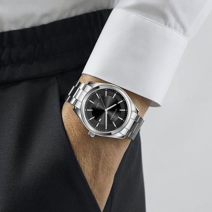 Kvartzové hodinky HANNAH MARTIN, 40 mm, pánske, náramok z čiernej nehrdzavejúcej ocele, vodotesné do 3 barov, štýl sport-chic