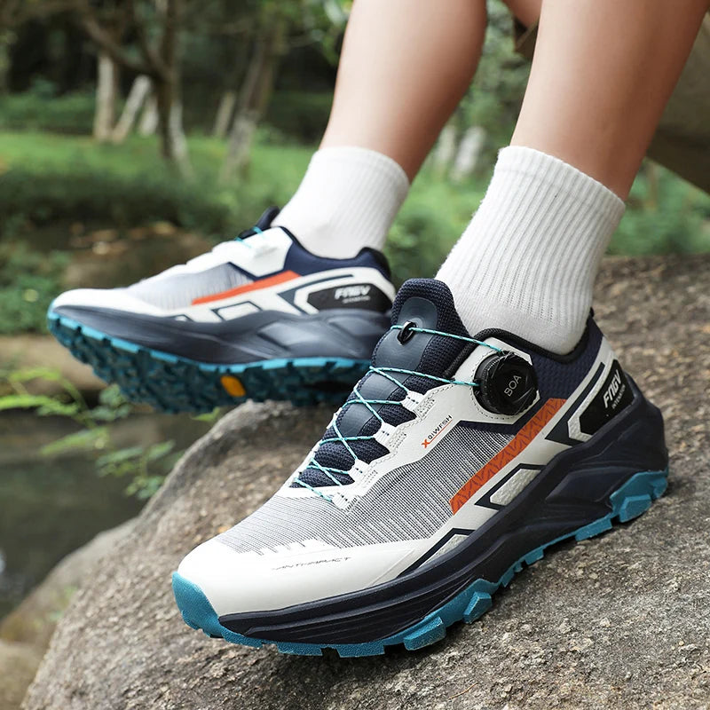 Chaussures de course pour hommes avec boucle rotative, baskets légères en maille respirante pour hommes, chaussures de sport décontractées imperméables pour la salle de sport et l'entraînement